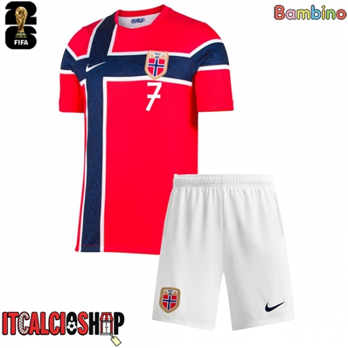 Norvegia Martin Odegaard #10 Prima Maglia Bambino Mondiali 2026 Manica Corta (+ Pantaloni corti)
